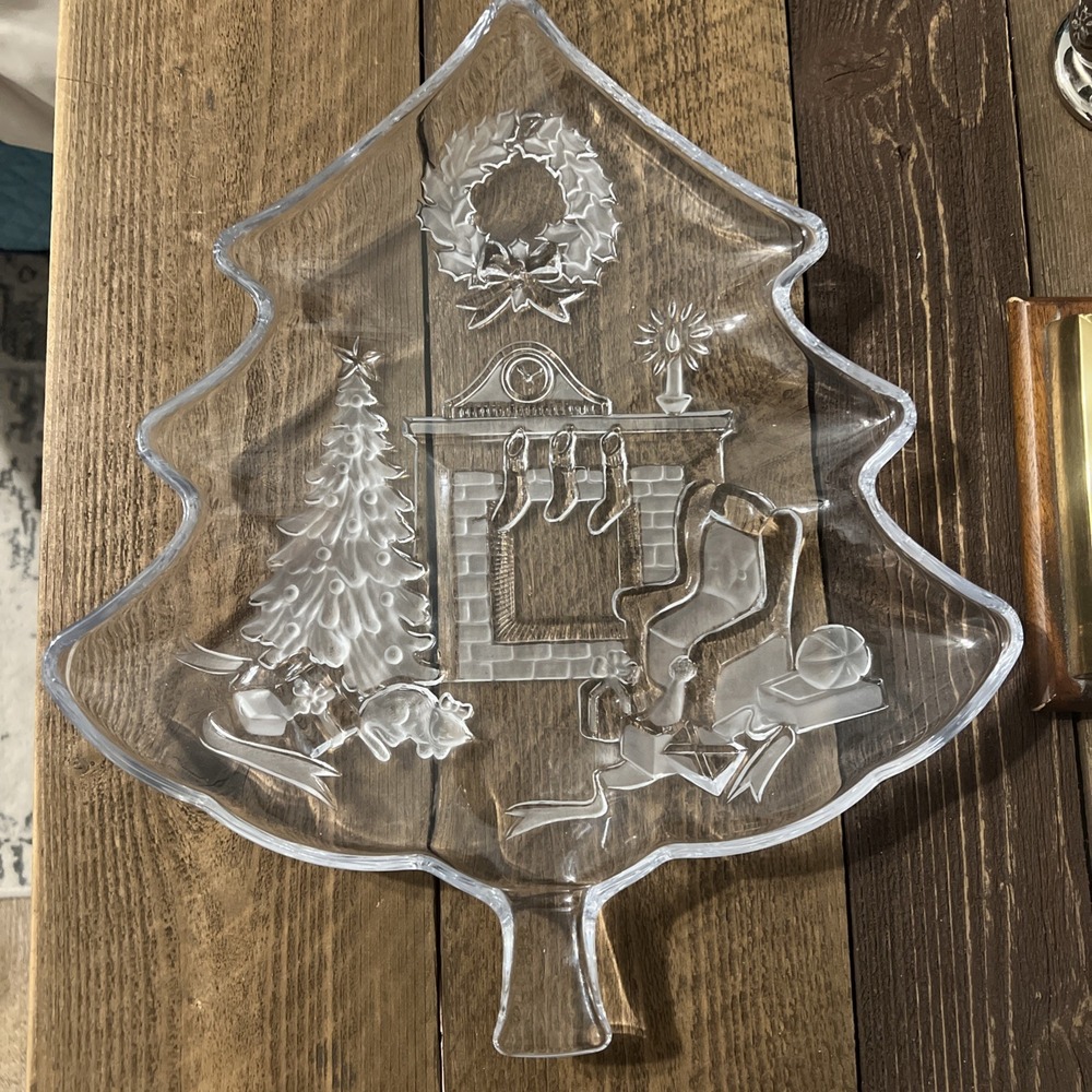 Vtg Mikasa Crystal Holiday Classic 13.5" Christmas Tree Shaped Serving Platter